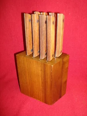 VINTAGE MID CENTURY MODERN 1960's STEAK KNIVES VERNCO JAPAN SET OF 8 WALNUT BLOC • $45