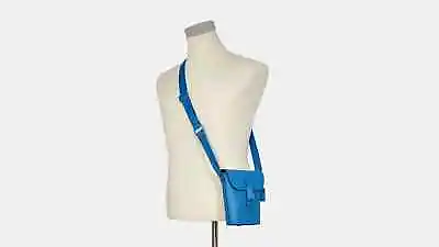 Coach Men's Track Small Flap Blue Leather Crossbody Phone Wallet Bag $250 • $155