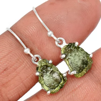 Natural Genuine Czech Moldavite 925 Sterling Silver Earrings Jewelry CE20760 • $39.99