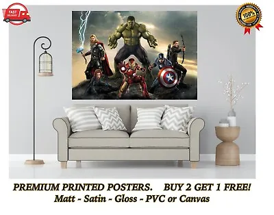 Avengers Hulk Thor Marvel Movie Large Poster Art Print Gift A0 A1 A2 A3 Maxi • £7.35