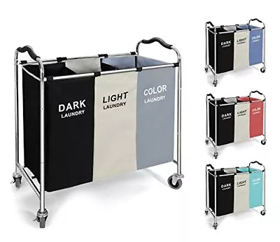 $67.50 • Buy 3 Bag Laundry Sorter Cart Dirty Clothes Basket With Lockable Wheels, 3 Colors