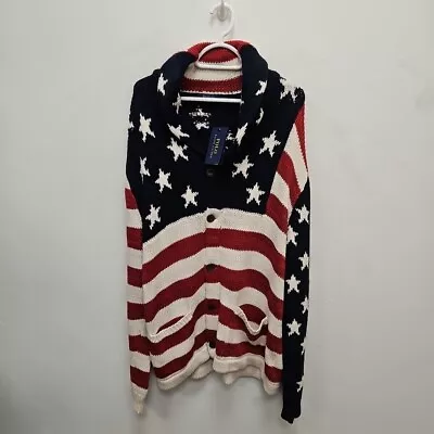 Ralph Lauren Polo Chunky Cardigan Jumper Sweater USA American Flag Shawl Large • £149.99