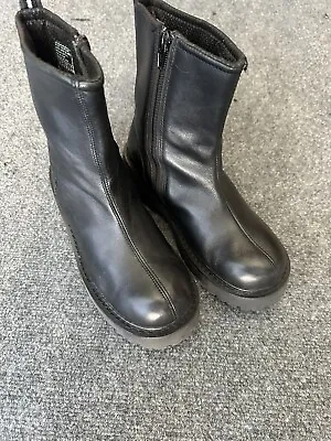 Skechers MidCalf Boots Leather Black Women Platform Worker 7.5 Zipper SN2727 • $25