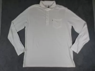 Johnnie-O Shirt Mens Large White 100% Cotton Long Sleeve Polo Pocket Logo * • $22.95