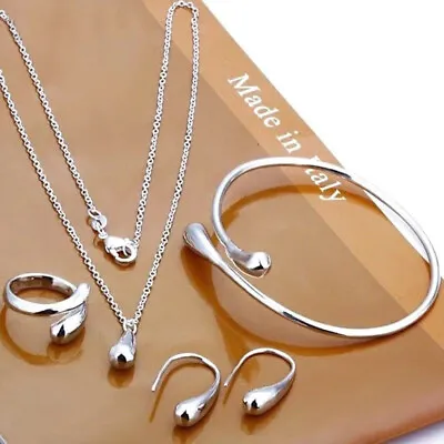 £3.99 • Buy Set Of 4 Women Silver Water Drop Necklace Earring Ring Bracelet Party Jewellery
