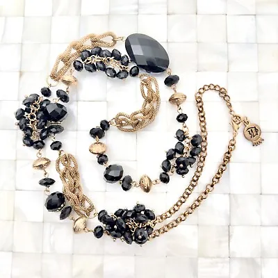 LK Leetal Kalmanson Statement Necklace Black & Gold Tone The Vintage Strand#2260 • $14.99