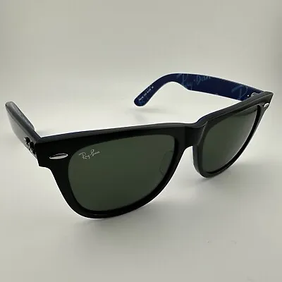 Ray-Ban Original Wayfarer Unisex Black/Blue Sunglasses RB2140 1112 Leather Pouch • $89.96