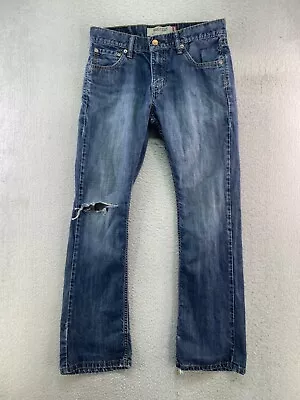 Levis 527 Mens 30x30 Dark Wash Distressed Bootcut Denim Blue Jeans • $17.05