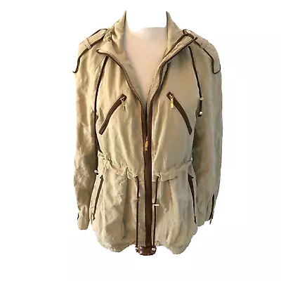 Zara Basic Flowing Safari Utility Jacket Contrast Trim Piping Khaki Size M • $21