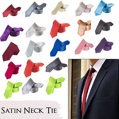 Mens Premium Silk Satin Solid Plain Tie Necktie Slim Tie Wedding Party Formal UK • £2.79