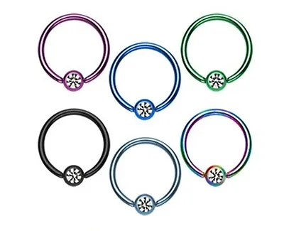 New Anodised Titanium Captive Bead Ring Hoop With Clear Gem Set Ball Tragus Stud • £2.96