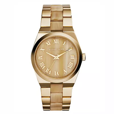 NWT MICHAEL KORS Channing Horn Brown- Gold Dial Quartz Ladies Watch MK6152 • $122.70