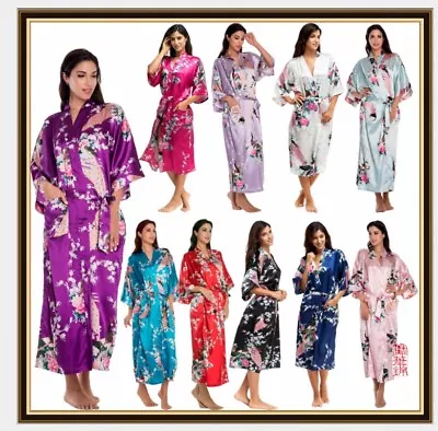 $16.62 • Buy FLORAL SATIN ROBE Kimono Dressing Gown Vintage Wedding Bride Bridesmaid Party OZ