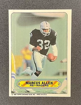 1983 Topps Sticker #1 Marcus Allen Los Angeles Raiders Rookie Card NM Or Better! • $0.99