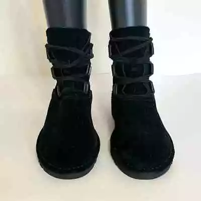 Ugg Elvi Black Boots Suede Leather Lace Up Treadlite Outsole Booties Sz 7 NWOT • $35