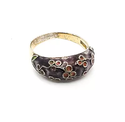 Chinese Export Purple Enamel And Red Flower Vermeil Gold Over Sterling Vintage R • $32