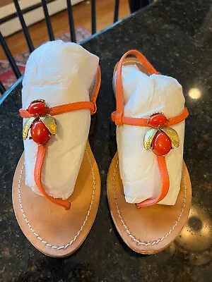 J.Crew Womens Critter (Bee /Bug) Orange Leather Ankle Strap Sandals Vintage Sz 9 • $36.79