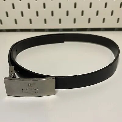 Gucci Authentic VTG Black Leather Thin Belt Silver Metal Buckle 23.5  - 26.5  S • $100.01