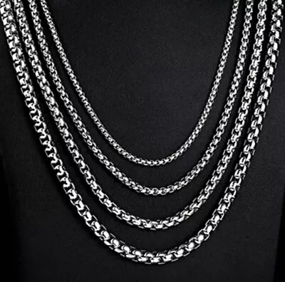 Round Box Chain Necklace Stainless Steel Cuban Men Women 18-24 Inches  2/3/4mm • $6.99