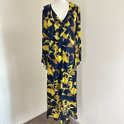 CAbi Midnight Dress Floral Burst Nylon Stretch Bell Sleeve Maxi Size M #4242 • $40