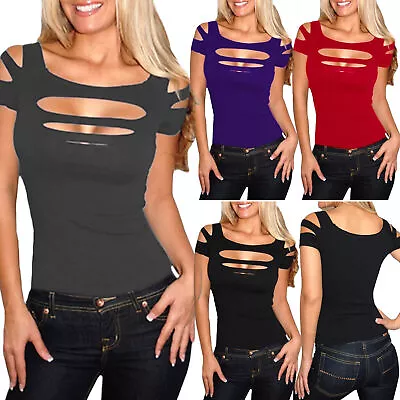 £5.27 • Buy Womens Sexy Ripped T-shirt Tops Clubwear Cut Out Tee Club Goth Punk Rave Top