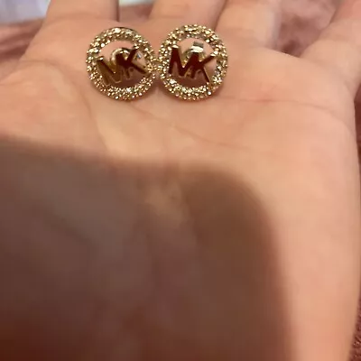 MICHAEL KORS Rose-gold -tone Pave Logo Stud Earrings - NEW • $8.50
