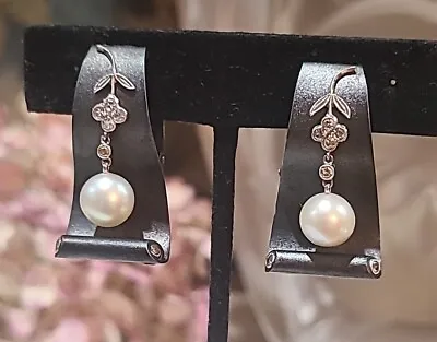 Antique Art Deco MARSH & CO. Platinum Diamond Pearl And Blackened Steel Earrings • $1099.99