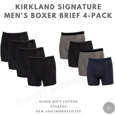 Men's Cotton Boxer Briefs Kirkland 4 Pack Underwear Soft Comfort Fit NEW • $24.97