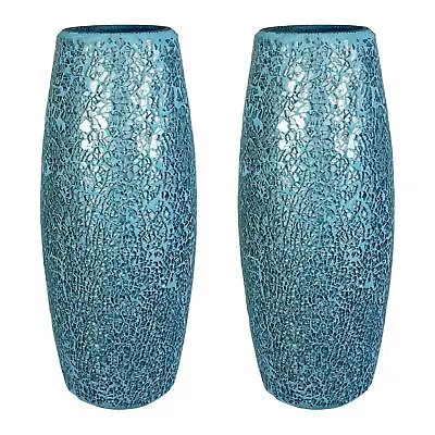 £11.99 • Buy Lucenté Crackle Glass Mosaic Vase With Blue & Silver Finish - 30cm (H) 