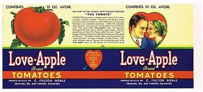 Original Tin Can Label 1930 Love Apple Romance Valentine Heart Maryland Delaware • $6.95