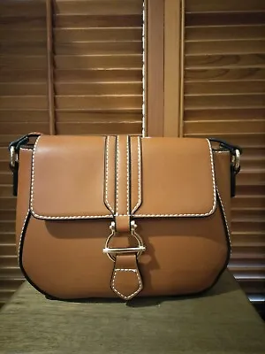$35 • Buy Forever New Tan Faux Leather Shoulder Bag With Gold Ring Detail