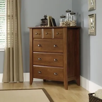 4 Drawer Oak Finish Wooden Chest Of Drawers Fine Cabinet Storage Modern Dresser • $322.90
