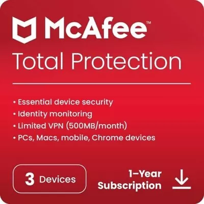 McAfee Total Protection 2023 3 Device  1 Year Antivirus Security • $11.99