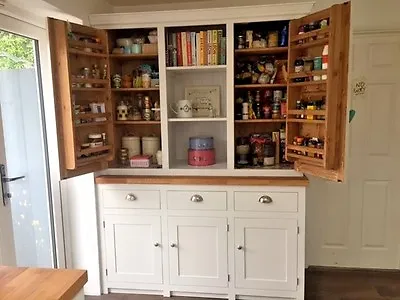 £1495 • Buy Larder Pantry Cupboard Solid Wood Spice Racks Painted With Solid Oak Worktop