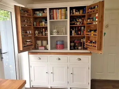£1495 • Buy Larder Pantry Cupboard Solid Wood Spice Racks Painted With Solid Oak Worktop