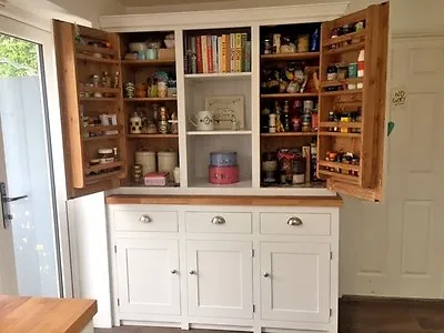 Larder Pantry Cupboard Solid Wood Spice Racks Painted With Solid Oak Worktop • £1495