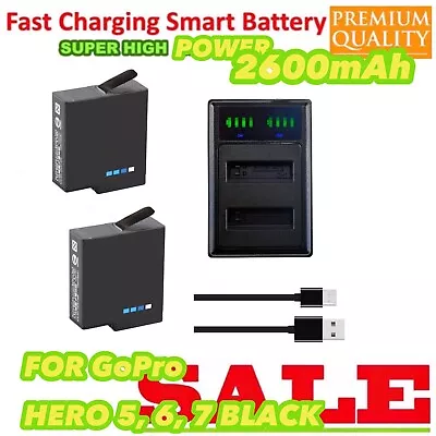 2 Battery + Charger For GoPro Hero 5 Hero 5 Black Hero(2018) Hero 6 Hero 7 Black • $43.77