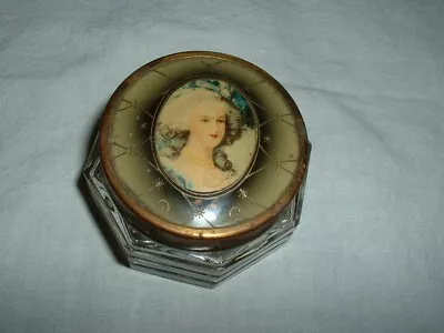 Vintage Antique Glass Make Up Vanity Powder Jar Container Metal Lid Victorian ?? • $14.99