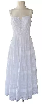 Vintage BOHO Corset Lace Pearl Beaded Straps Wedding Dress Size 10 Bra Sz 36 DD • $134.99