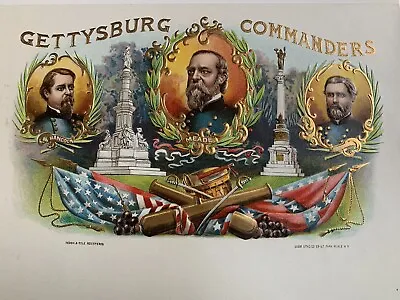 Vintage ORIGINAL 1890s Embossed Gettysburg Commanders Civil War Cigar Label • $30