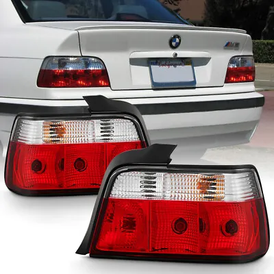 92-98 Bmw E36 4DR Sedan 3-series Red Clear Tail Lights Brake Lamp Pair New Set • $76.95