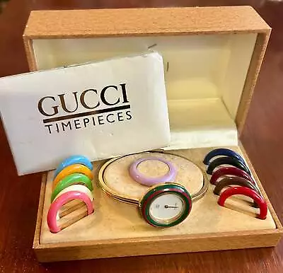 Vintage Gucci Gold-Plated Interchangeable Bezel Women's Watch W/ Box 1100-L • $449.99