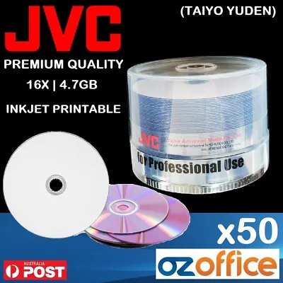 £24.09 • Buy PREMIUM 50 X JVC DVD-R 16x Inkjet Printable Blank DVD Discs - Taiyo Yuden DVD