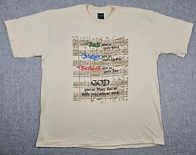 Vintage 1995 Jesus T Shirt Adult XL Beige Bach Mozart Beethoven GOD USA Made • $24.88