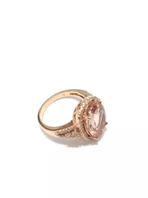 Women's 14k Rose Gold Morganite Ring W/ 68 Halo Design Pave Set Diamonds Size 7 • $1425