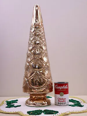 Mercury Glass / Seed Bead Art Glass Figural Christmas Tree XL 20  Mantle Table • $59.19