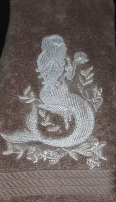 SALE MERMAID Bathroom ACORN BEIGE HAND TOWEL EMBROIDERED • $16.95