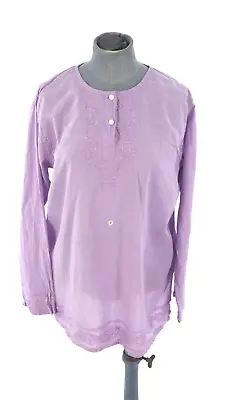 £6.99 • Buy Surkana Kaftan Top Shirt Cotton Sheer Embroidered Purple Bohemian Vintage L