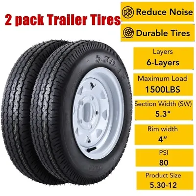 2 Pack 4.80-12 Trailer Tires On Rim 480-12 4.80 X 12 5 Lug Load Range C 6PR US • $105.55