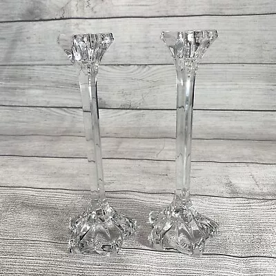 Pair Of Mikasa Crystal Floral Candlestick Holders Petals Star Flower 9  Tall • $29.95